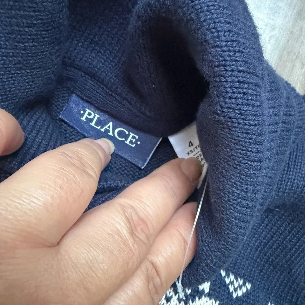 The Children's Place Navy Blue Sweater with White Winter Pattern